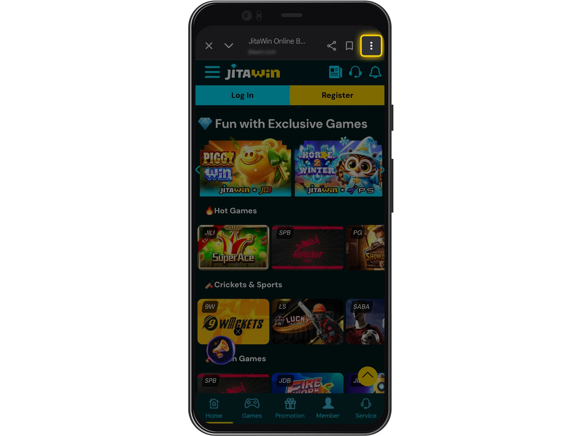 Open browser settings to add JitaWin to your device.