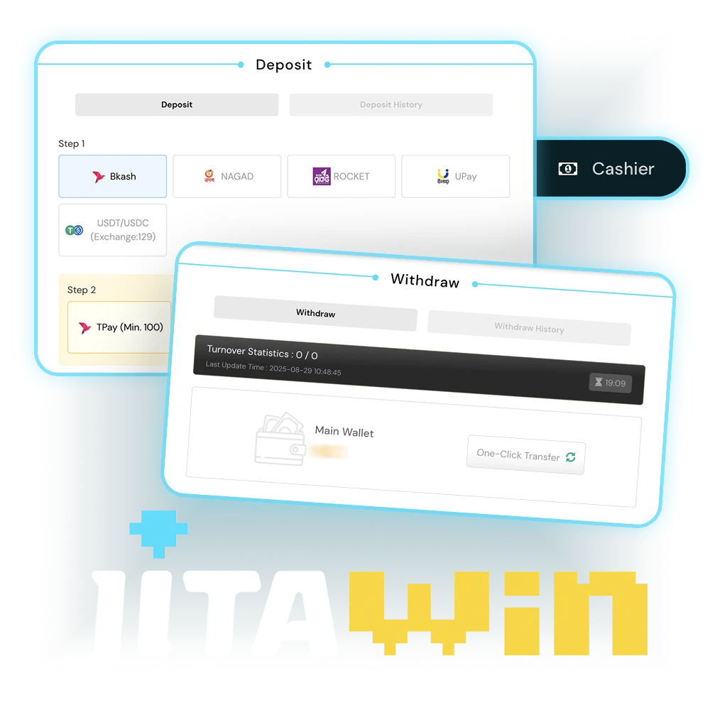 Deposit and withdraw easily at JitaWin casino.