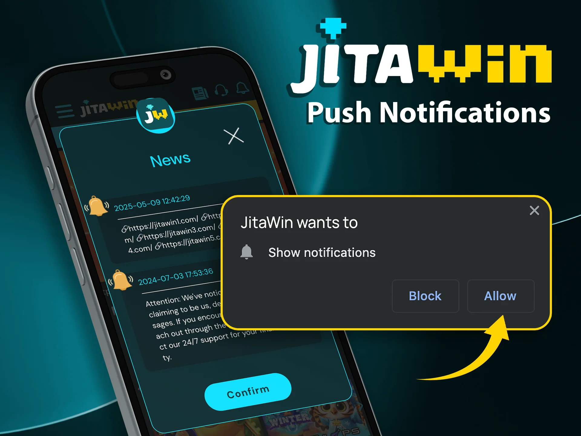 Get real-time game alerts by activating JitaWin push notifications.